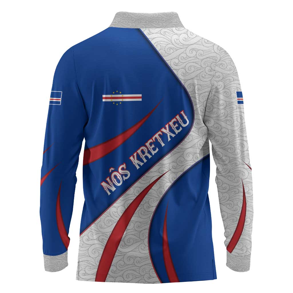 Cape Verde Long Sleeve Polo Shirt with Blue Red Flag Nós Kretxeu Spirit