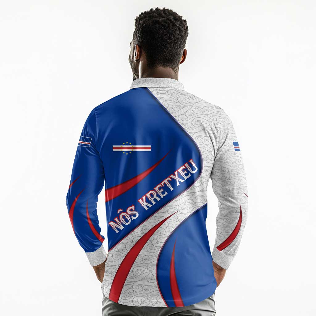 Cape Verde Long Sleeve Polo Shirt with Blue Red Flag Nós Kretxeu Spirit