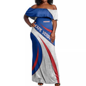 Cape Verde Off Shoulder Maxi Dress with Blue Red Flag Nós Kretxeu Spirit