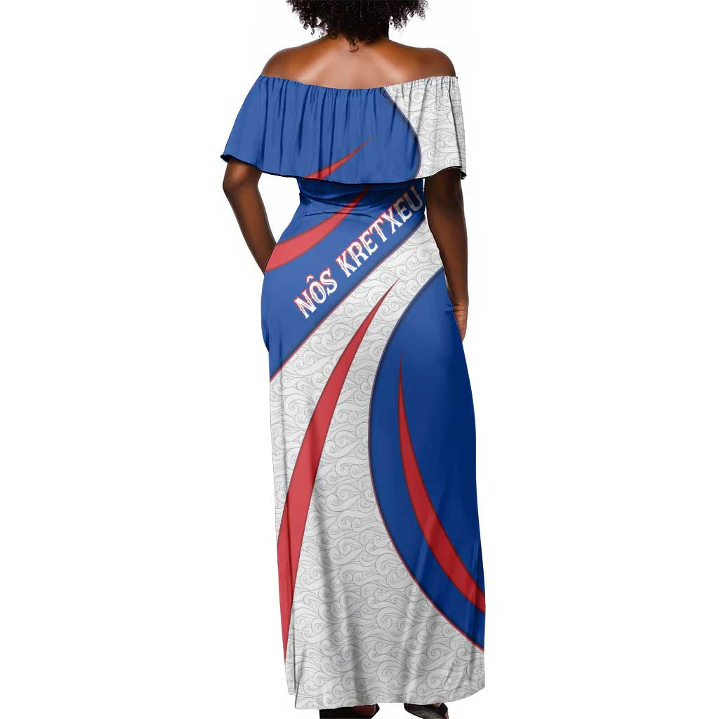 Cape Verde Off Shoulder Maxi Dress with Blue Red Flag Nós Kretxeu Spirit