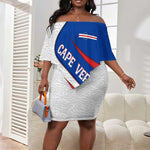 Cape Verde Off Shoulder Short Dress with Blue Red Flag Nós Kretxeu Spirit