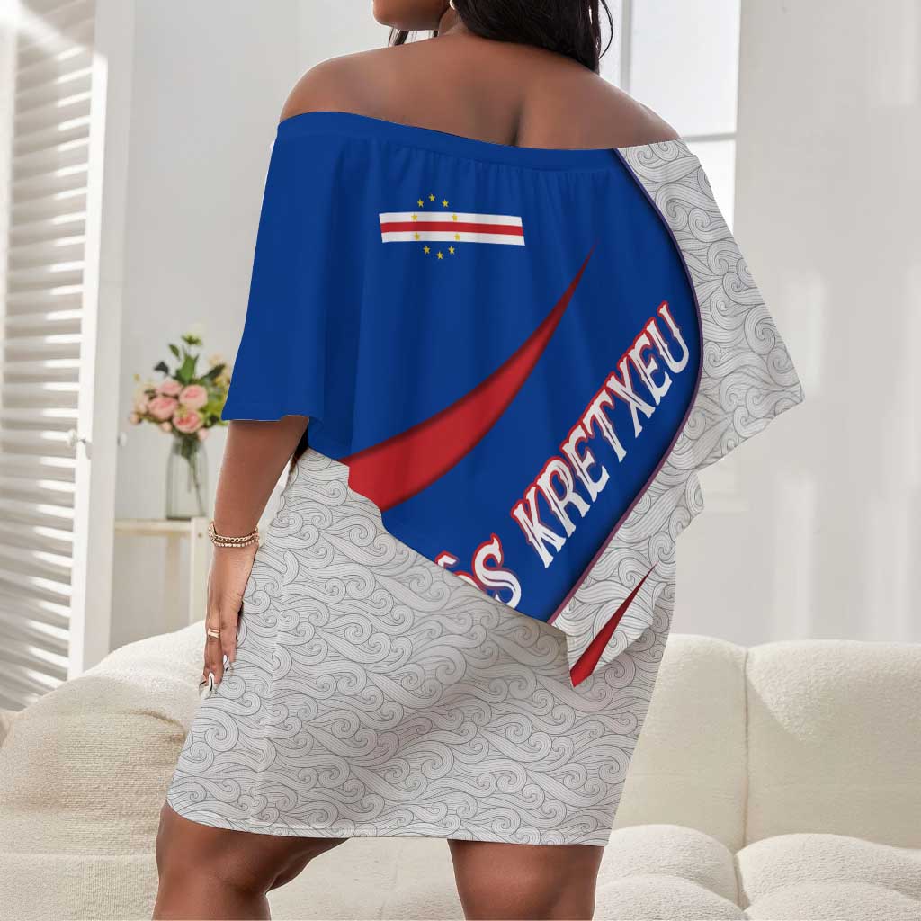Cape Verde Off Shoulder Short Dress with Blue Red Flag Nós Kretxeu Spirit