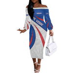 Cape Verde Off The Shoulder Long Sleeve Dress with Blue Red Flag Nós Kretxeu Spirit