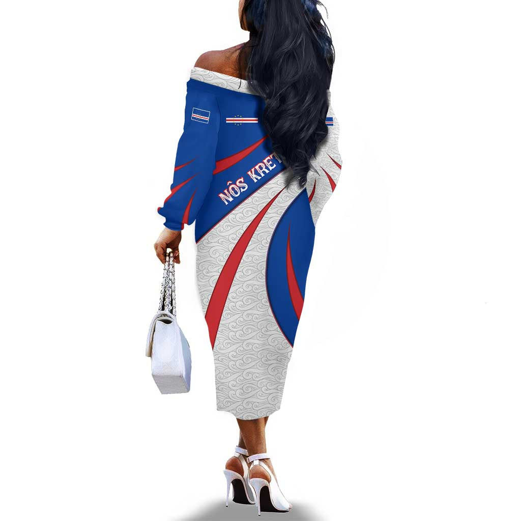 Cape Verde Off The Shoulder Long Sleeve Dress with Blue Red Flag Nós Kretxeu Spirit