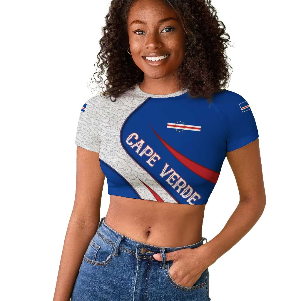 Cape Verde Raglan Cropped T shirt with Blue Red Flag Nós Kretxeu Spirit