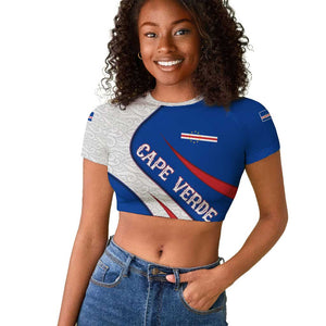 Cape Verde Raglan Cropped T shirt with Blue Red Flag Nós Kretxeu Spirit