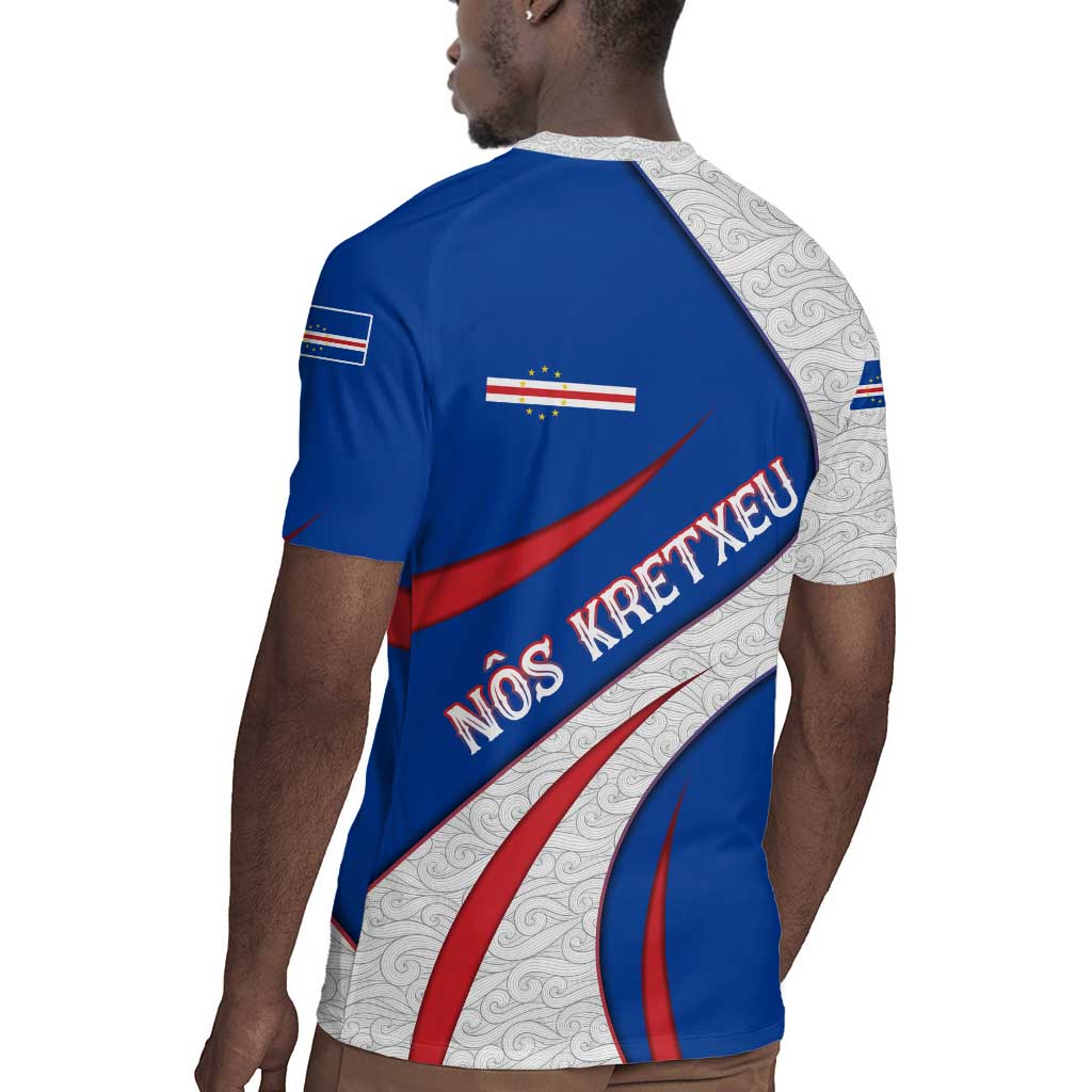 Cape Verde Rugby Jersey with Blue Red Flag Nós Kretxeu Spirit