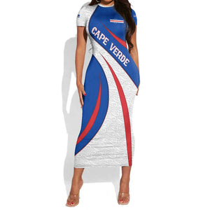 Cape Verde Short Sleeve Bodycon Dress with Blue Red Flag Nós Kretxeu Spirit