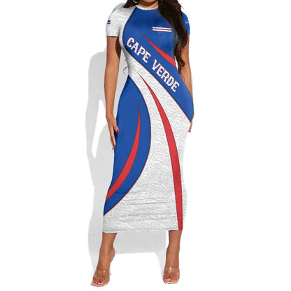 Cape Verde Short Sleeve Bodycon Dress with Blue Red Flag Nós Kretxeu Spirit