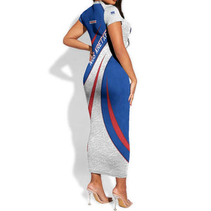 Cape Verde Short Sleeve Bodycon Dress with Blue Red Flag Nós Kretxeu Spirit
