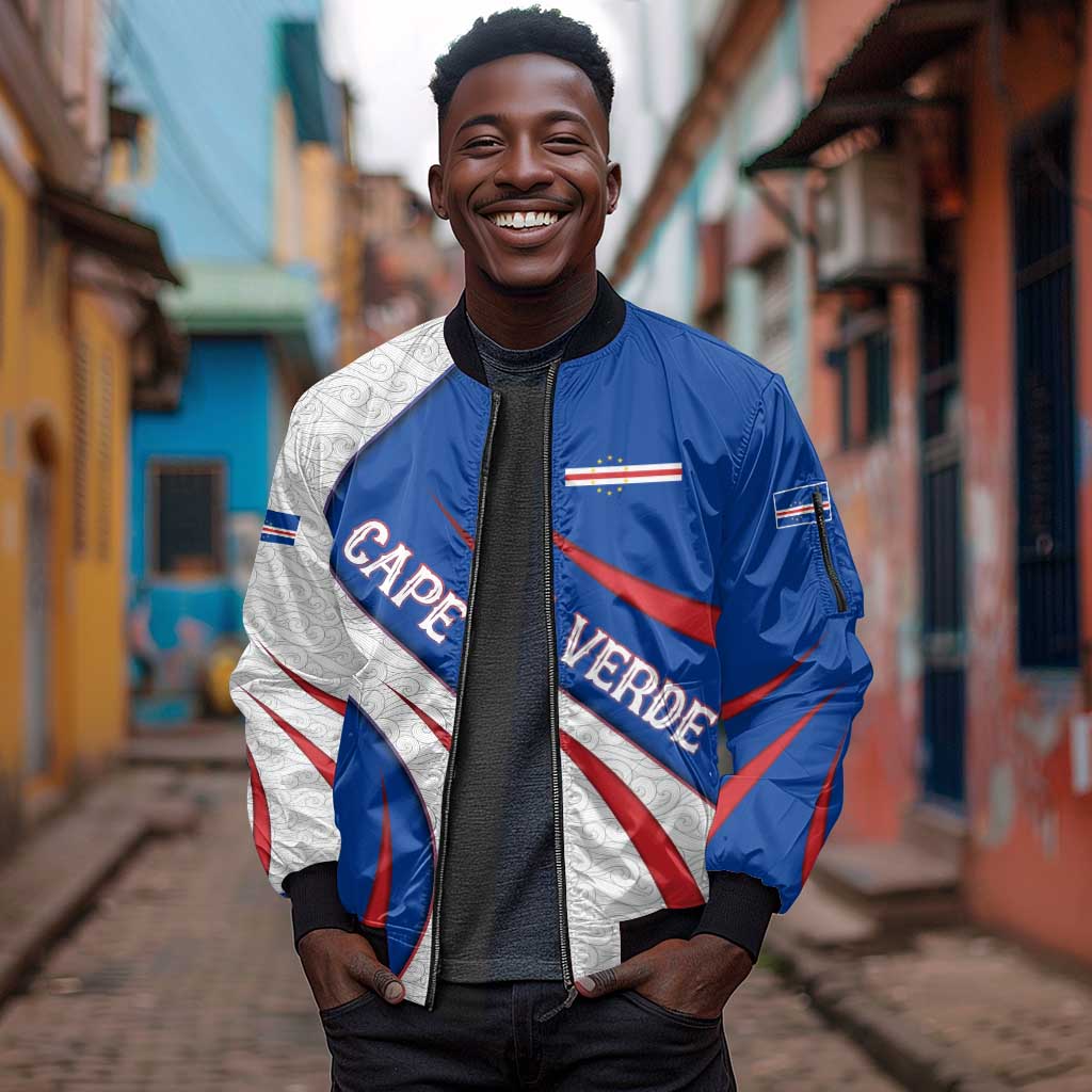 Cape Verde Sleeve Zip Bomber Jacket with Blue Red Flag Nós Kretxeu Spirit