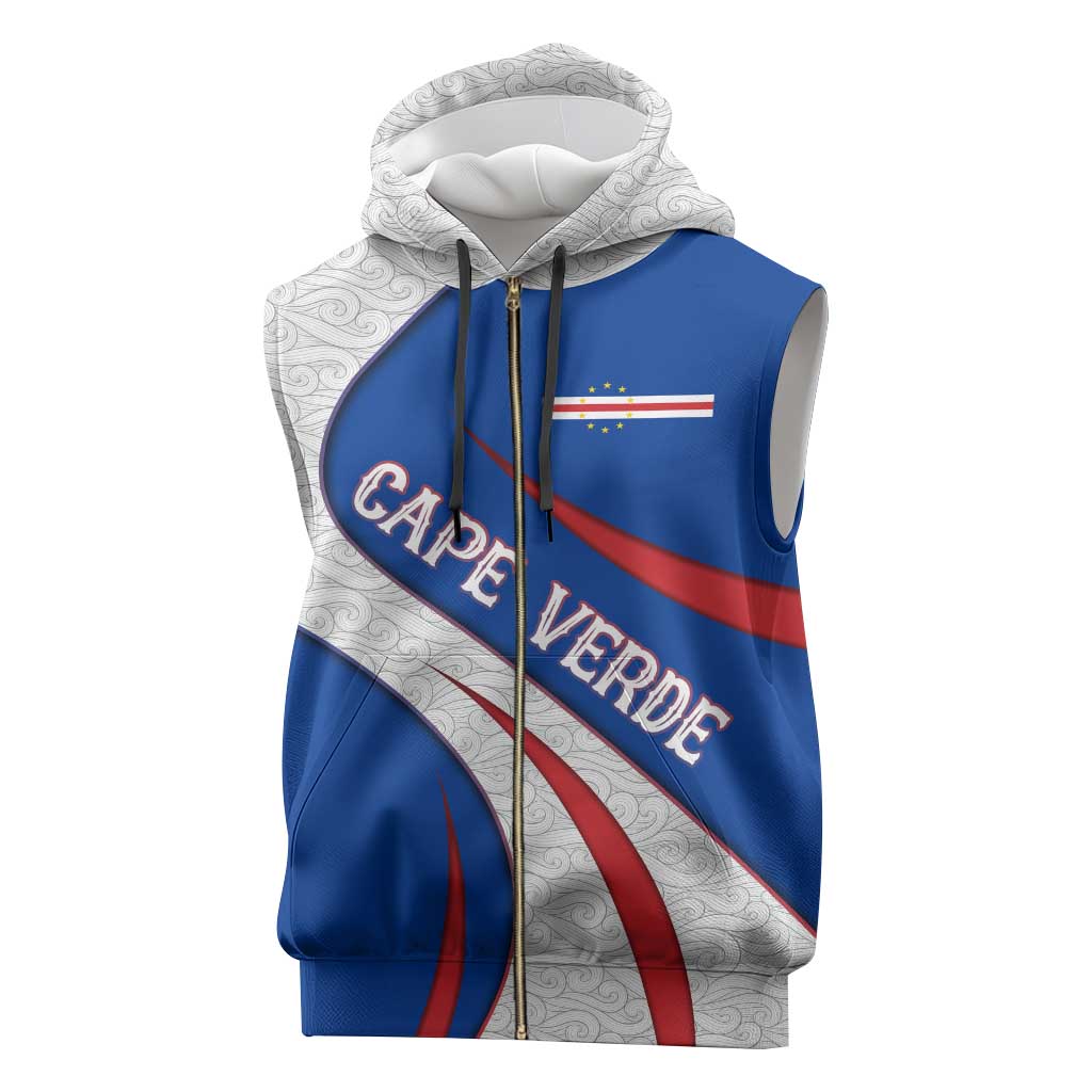 Cape Verde Sleeveless Zip Hoodie with Blue Red Flag Nós Kretxeu Spirit - African Pride