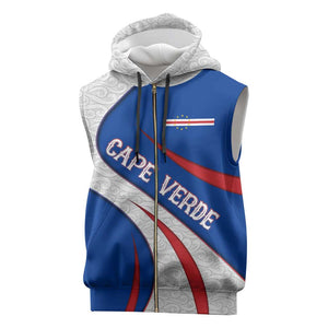 Cape Verde Sleeveless Zip Hoodie with Blue Red Flag Nós Kretxeu Spirit - African Pride
