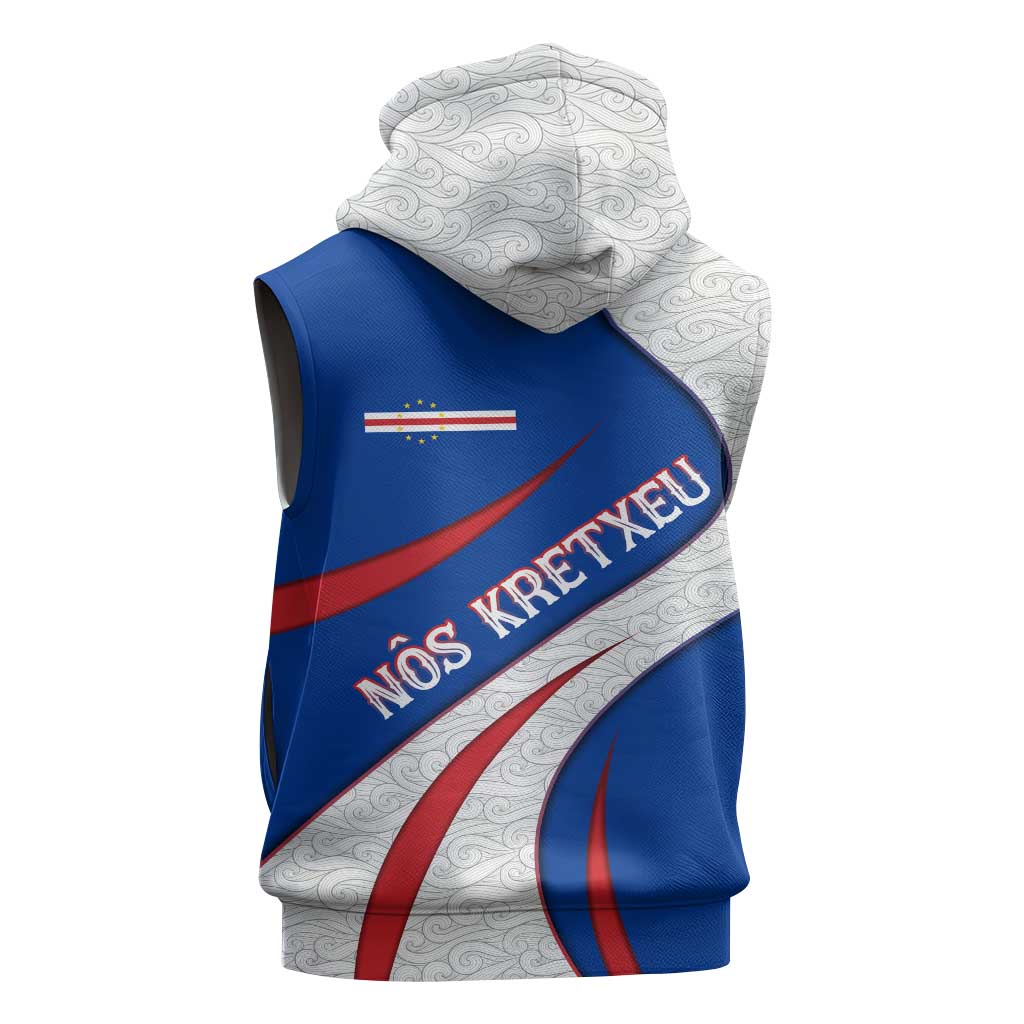 Cape Verde Sleeveless Zip Hoodie with Blue Red Flag Nós Kretxeu Spirit - African Pride