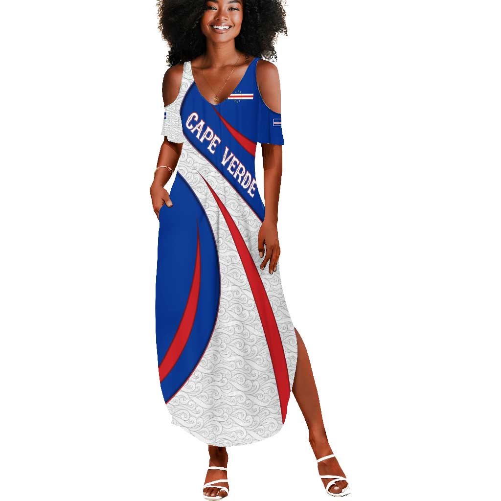 Cape Verde Summer Maxi Dress with Blue Red Flag Nós Kretxeu Spirit