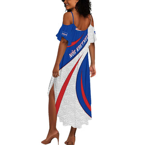 Cape Verde Summer Maxi Dress with Blue Red Flag Nós Kretxeu Spirit