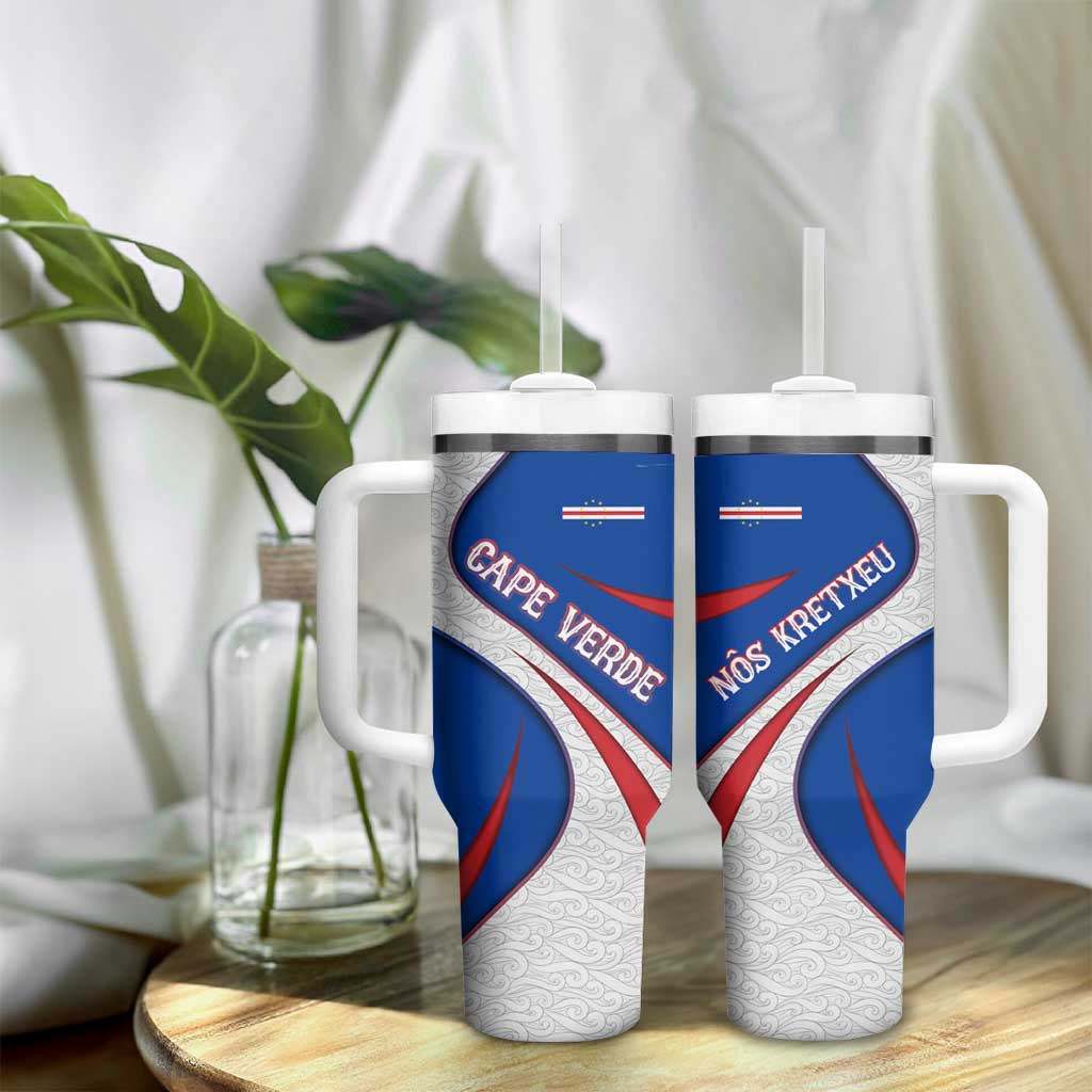 Cape Verde Tumbler With Handle with Blue Red Flag Nós Kretxeu Spirit