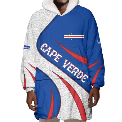 Cape Verde Wearable Blanket Hoodie with Blue Red Flag Nós Kretxeu Spirit