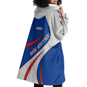 Cape Verde Wearable Blanket Hoodie with Blue Red Flag Nós Kretxeu Spirit
