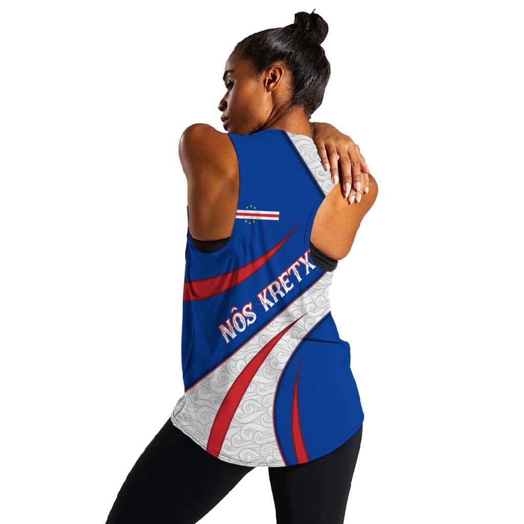 Cape Verde Women Racerback Tank with Blue Red Flag Nós Kretxeu Spirit