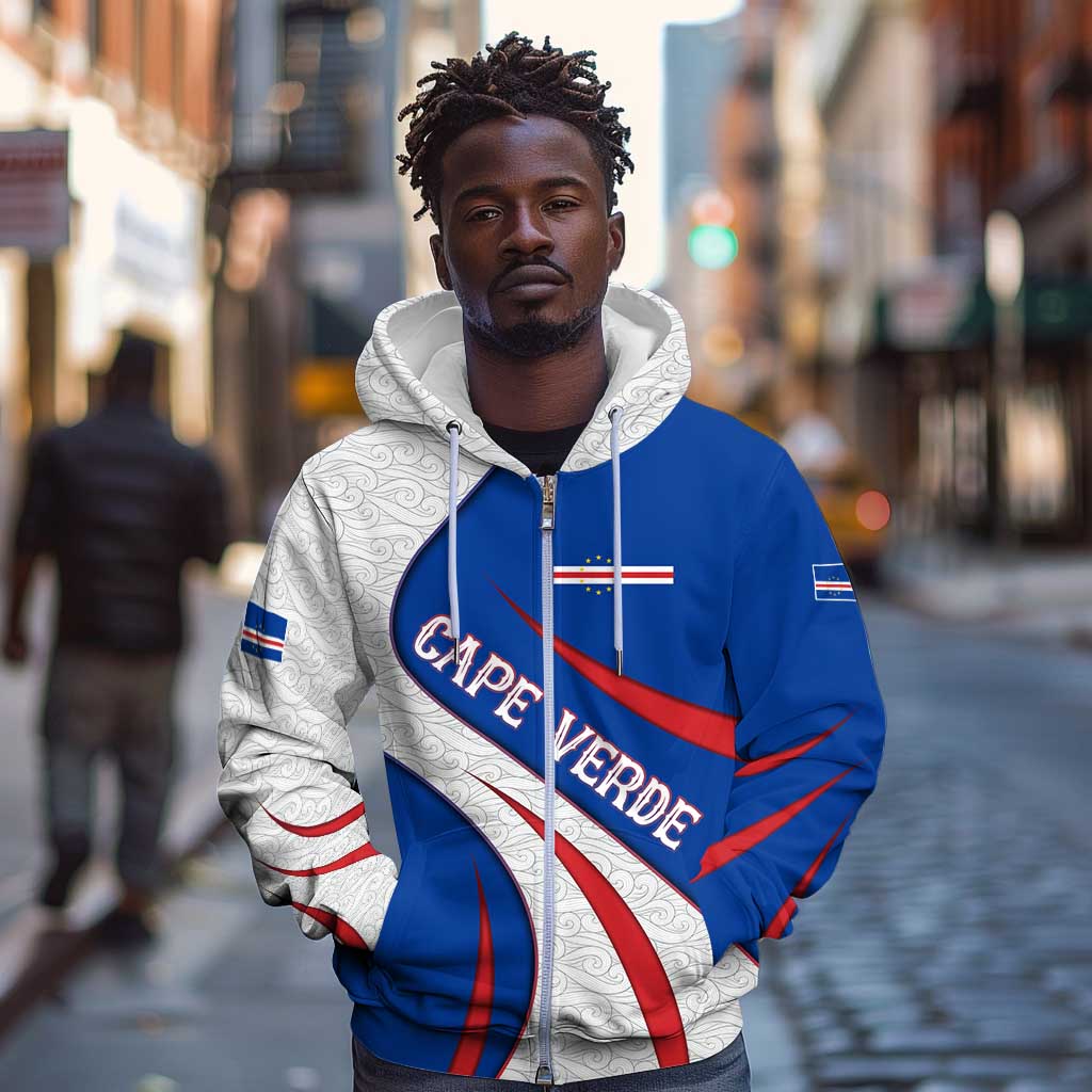 Cape Verde Zip Hoodie with Blue Red Flag Nós Kretxeu Spirit