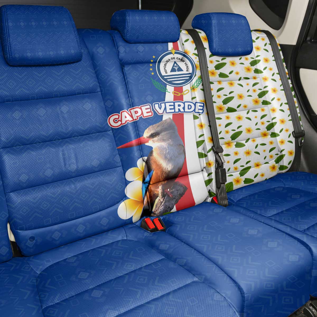Cape Verde Back Car Seat Cover Kingfisher Bird Floral Flag Spirit - African Pride
