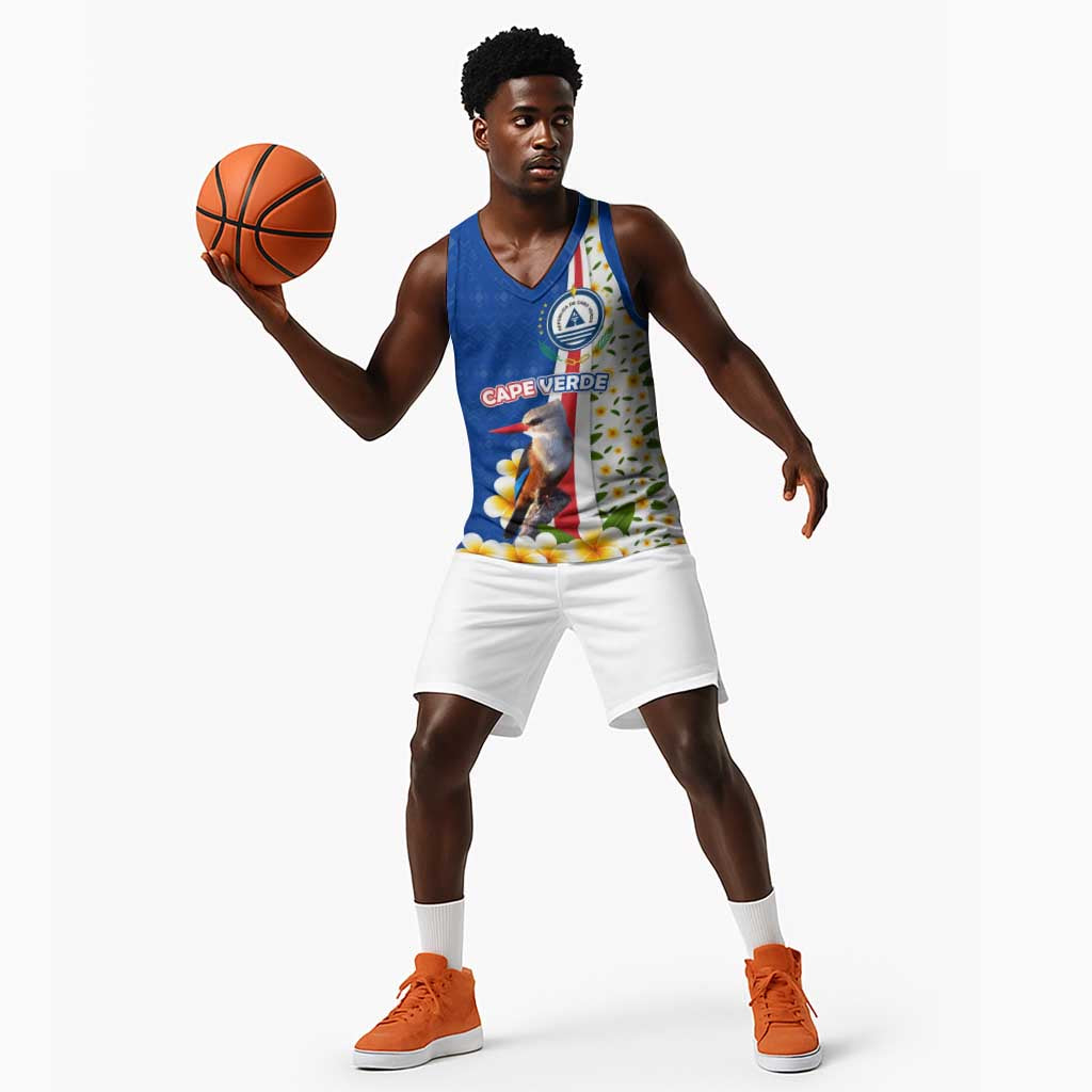 Cape Verde Basketball Jersey Kingfisher Bird Floral Flag Spirit - African Pride