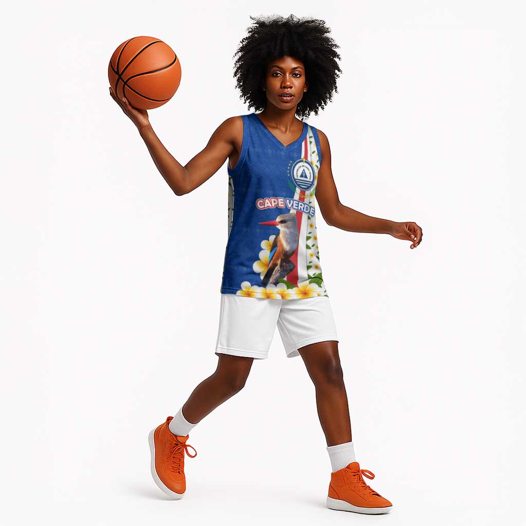 Cape Verde Basketball Jersey Kingfisher Bird Floral Flag Spirit - African Pride