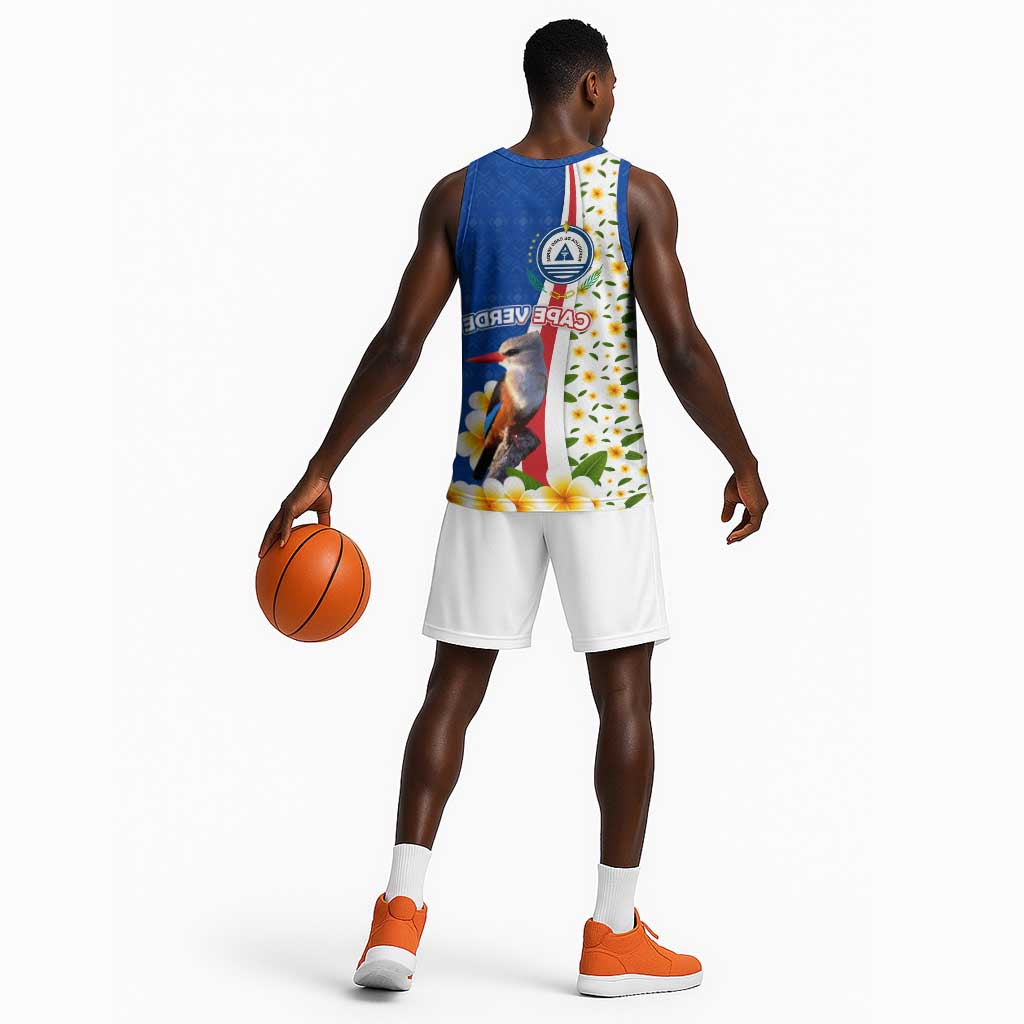 Cape Verde Basketball Jersey Kingfisher Bird Floral Flag Spirit - African Pride
