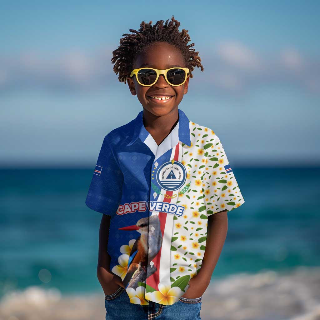Cape Verde Kid Hawaiian Shirt Kingfisher Bird Floral Flag Spirit - African Pride