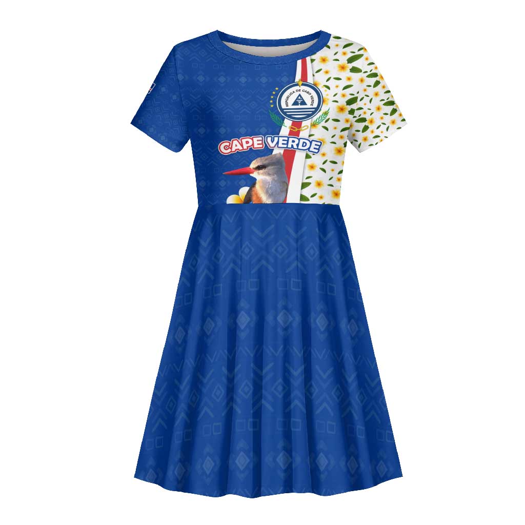 Cape Verde Kid Short Sleeve Dress Kingfisher Bird Floral Flag Spirit - African Pride