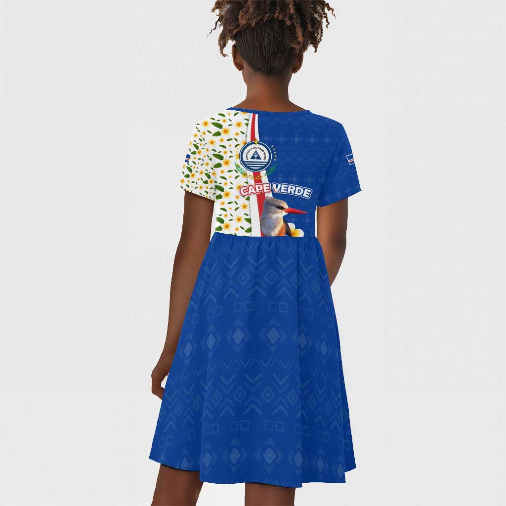 Cape Verde Kid Short Sleeve Dress Kingfisher Bird Floral Flag Spirit - African Pride