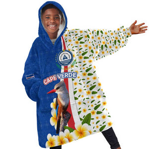 Cape Verde Kid Wearable Blanket Hoodie Kingfisher Bird Floral Flag Spirit - African Pride