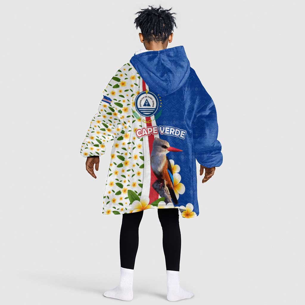 Cape Verde Kid Wearable Blanket Hoodie Kingfisher Bird Floral Flag Spirit - African Pride