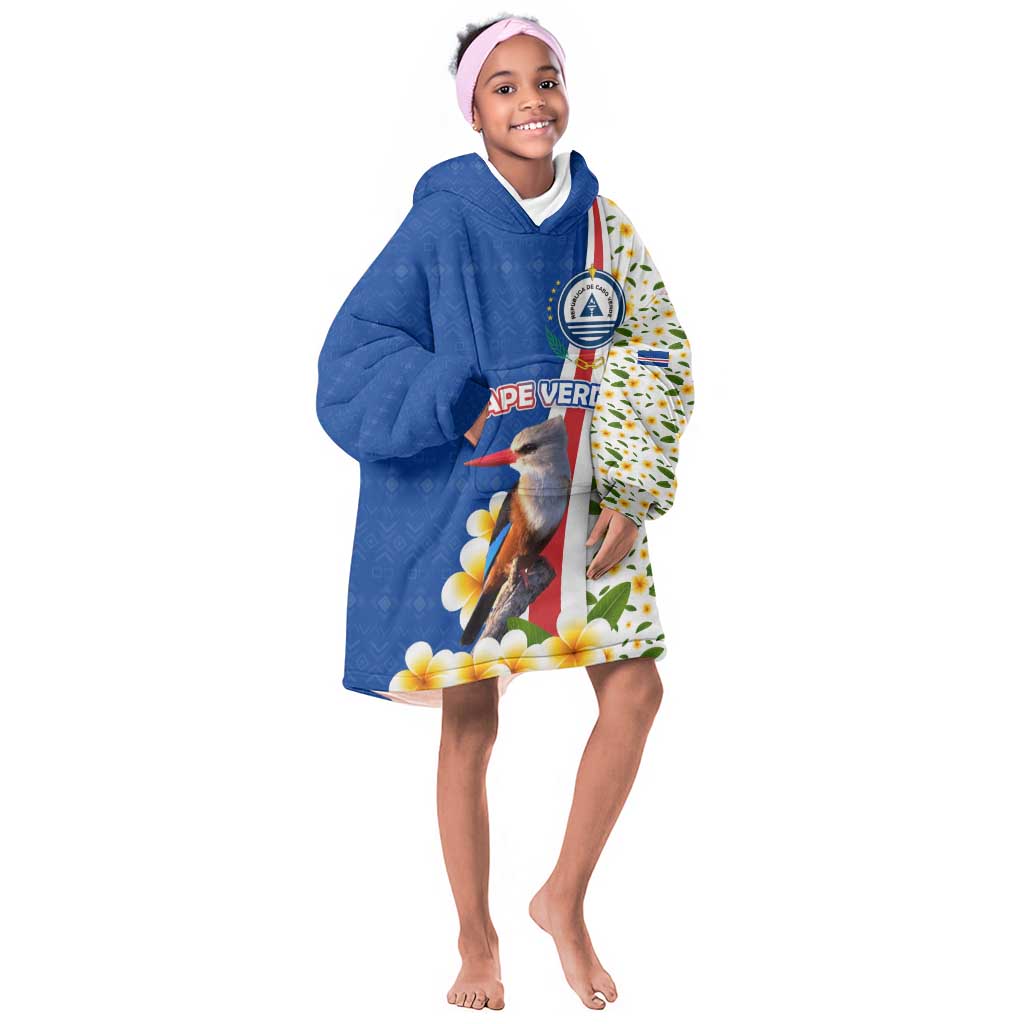 Cape Verde Kid Wearable Blanket Hoodie Kingfisher Bird Floral Flag Spirit - African Pride