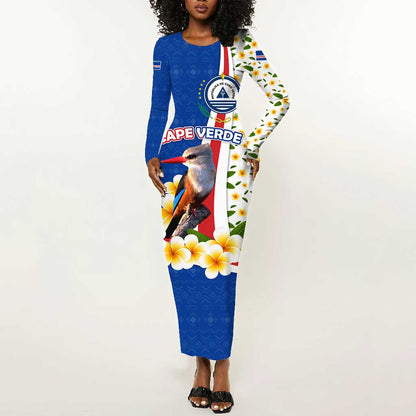 Cape Verde Long Sleeve Bodycon Dress Kingfisher Bird Floral Flag Spirit - African Pride