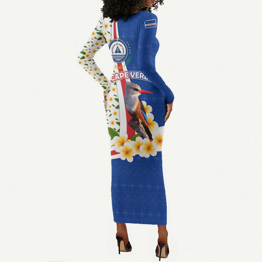 Cape Verde Long Sleeve Bodycon Dress Kingfisher Bird Floral Flag Spirit - African Pride