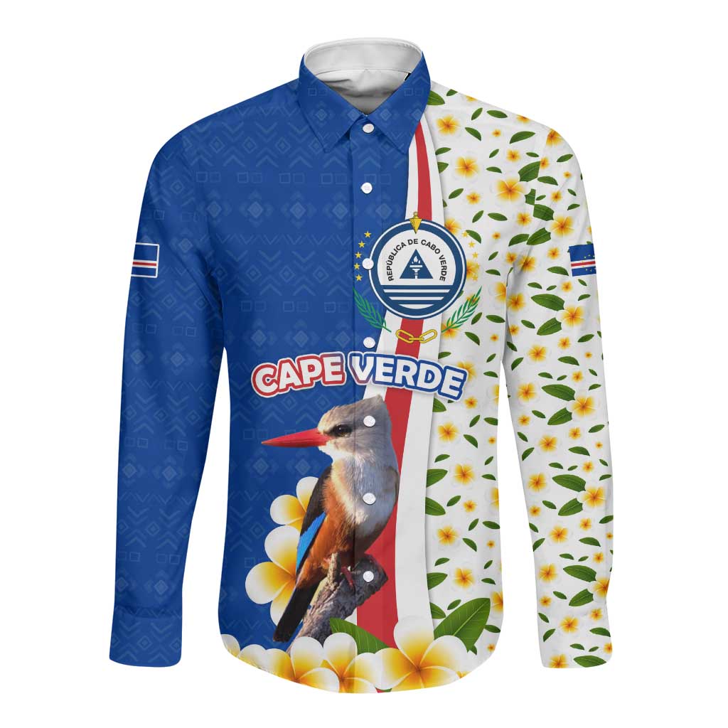 Cape Verde Long Sleeve Button Shirt Kingfisher Bird Floral Flag Spirit - African Pride