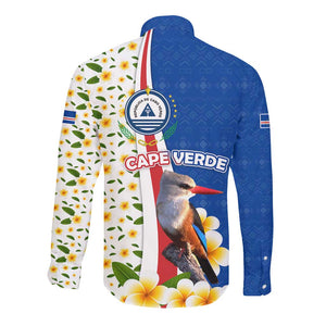 Cape Verde Long Sleeve Button Shirt Kingfisher Bird Floral Flag Spirit - African Pride
