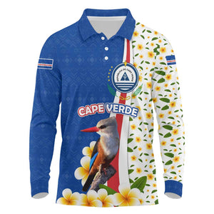 Cape Verde Long Sleeve Polo Shirt Kingfisher Bird Floral Flag Spirit - African Pride