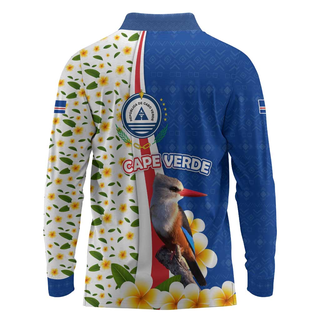 Cape Verde Long Sleeve Polo Shirt Kingfisher Bird Floral Flag Spirit - African Pride