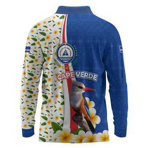 Cape Verde Long Sleeve Polo Shirt Kingfisher Bird Floral Flag Spirit - African Pride