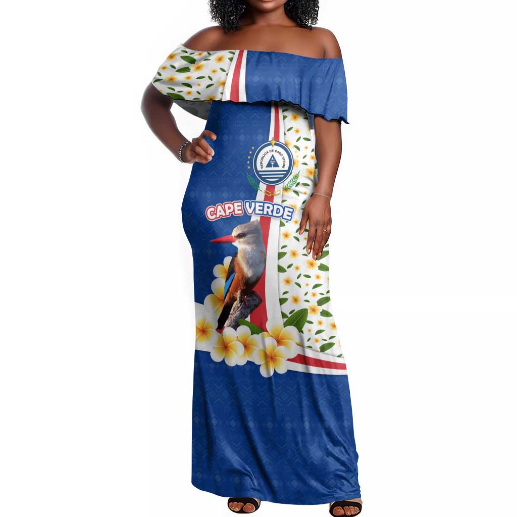 Cape Verde Off Shoulder Maxi Dress Kingfisher Bird Floral Flag Spirit - African Pride