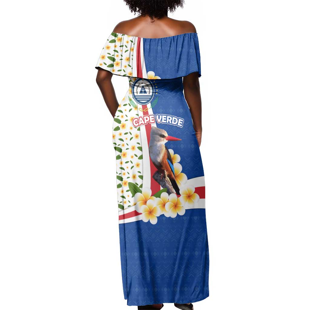 Cape Verde Off Shoulder Maxi Dress Kingfisher Bird Floral Flag Spirit - African Pride