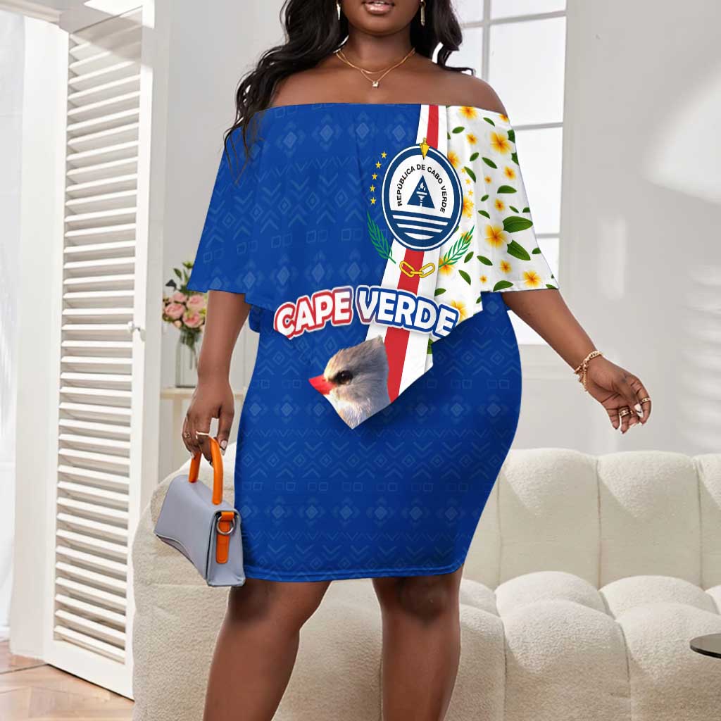 Cape Verde Off Shoulder Short Dress Kingfisher Bird Floral Flag Spirit - African Pride