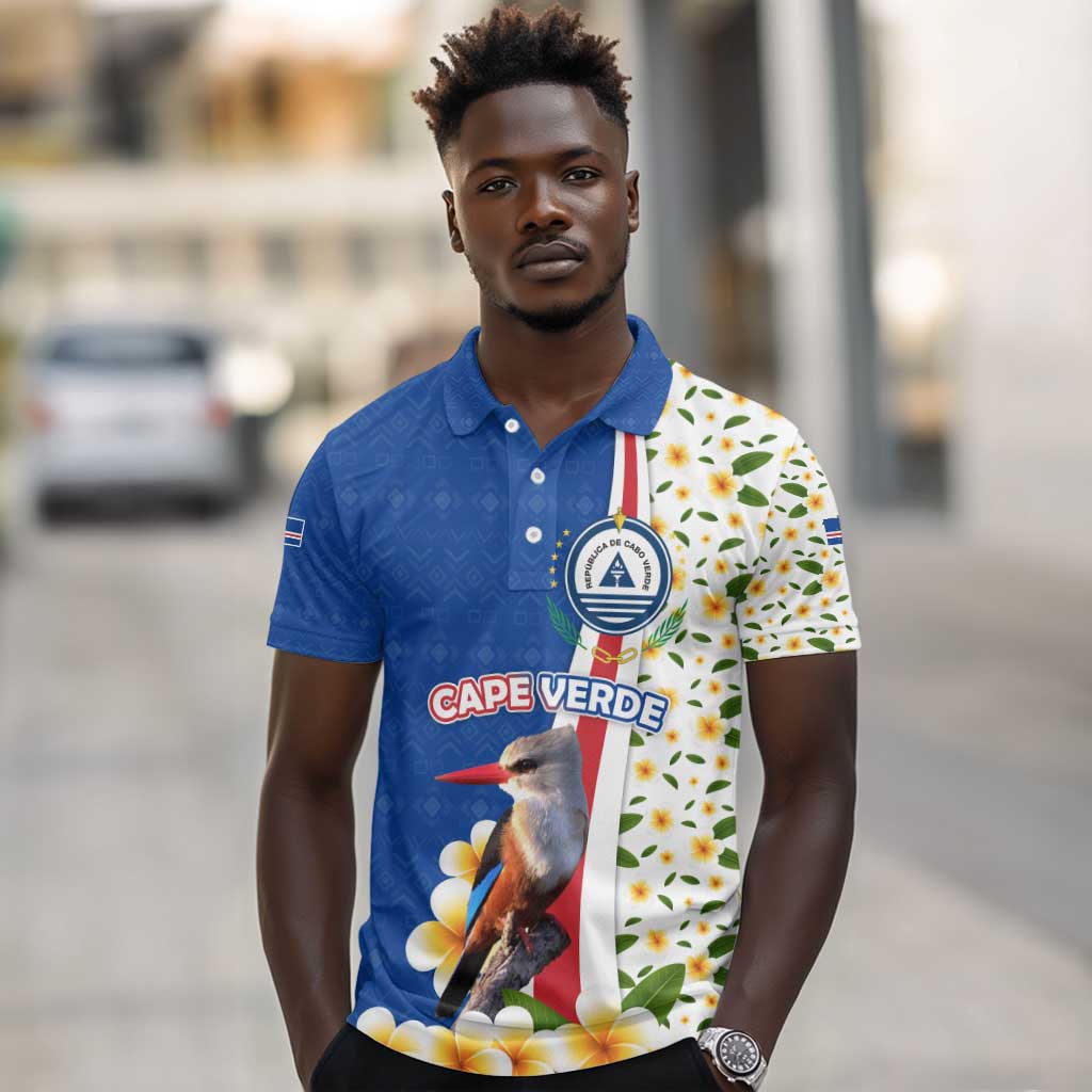 Cape Verde Polo Shirt Kingfisher Bird Floral Flag Spirit - African Pride