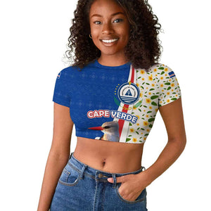 Cape Verde Raglan Cropped T shirt Kingfisher Bird Floral Flag Spirit - African Pride