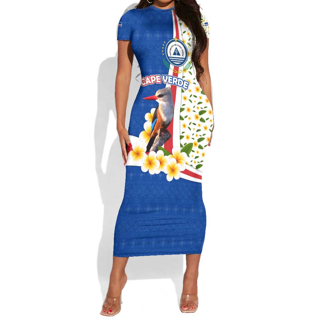Cape Verde Short Sleeve Bodycon Dress Kingfisher Bird Floral Flag Spirit - African Pride