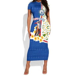 Cape Verde Short Sleeve Bodycon Dress Kingfisher Bird Floral Flag Spirit - African Pride