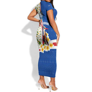 Cape Verde Short Sleeve Bodycon Dress Kingfisher Bird Floral Flag Spirit - African Pride